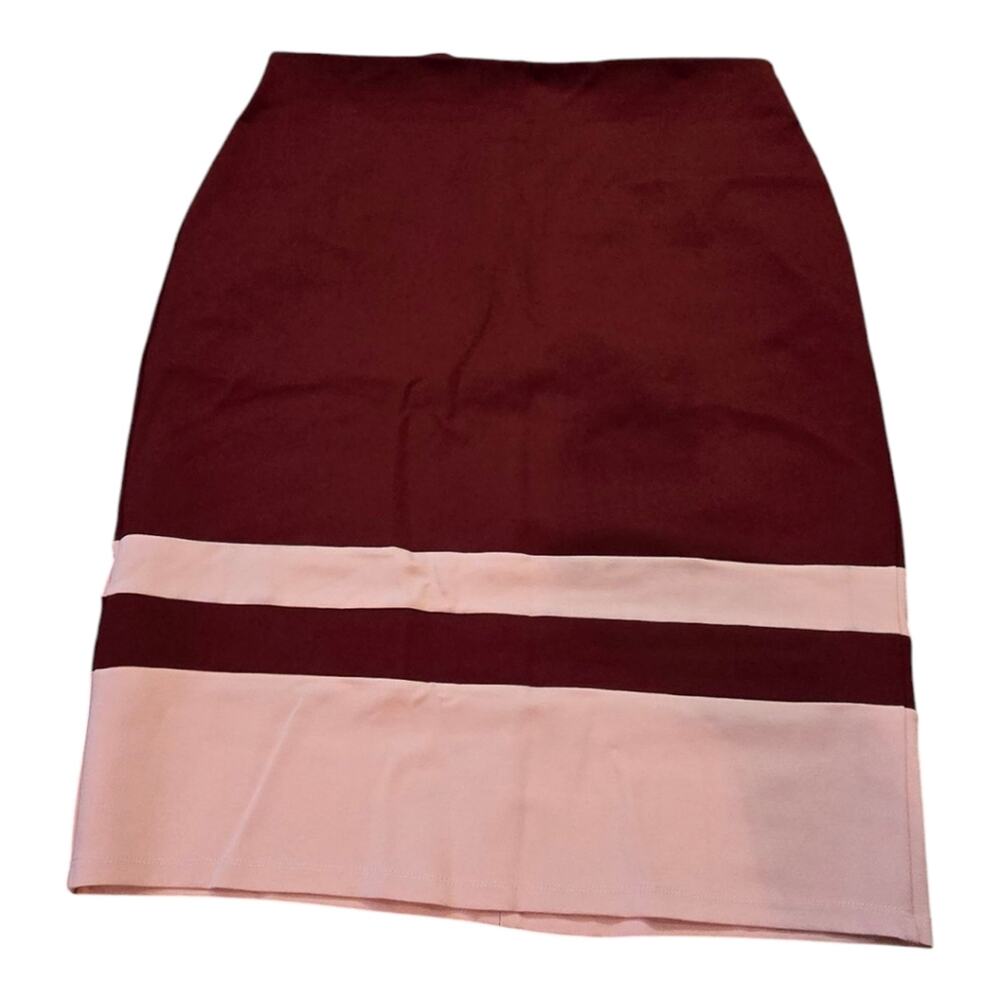 Eloqii Colorblock Column Skirt Burgundy and Pink Career midi‎ Plus Size 20 New!